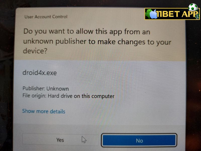 Đồng ý cho phép thay đổi khi cài app 11bet trên Laptop / Máy tính / PC bằng Gemymotions giả lập Android